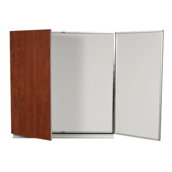 Conference board with laminated finish and 2 doors, one of which has a flip chart