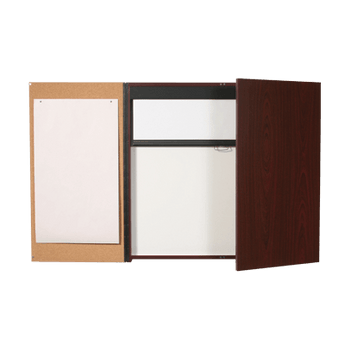 Conference board with a melamine finish and 2 doors including a built-in projection screen