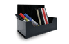 Magnetic box in black acrylic for storing dry erase markers and cleaning brushes